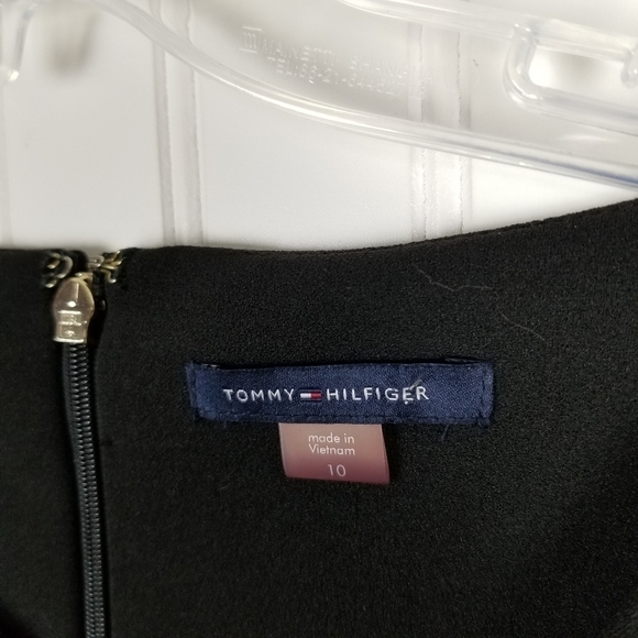 Tommy Hilfiger Women's LBD Scuba Bell Sleeve Midi Dress Gold Piping Scoop Neck - Picture 7 of 12